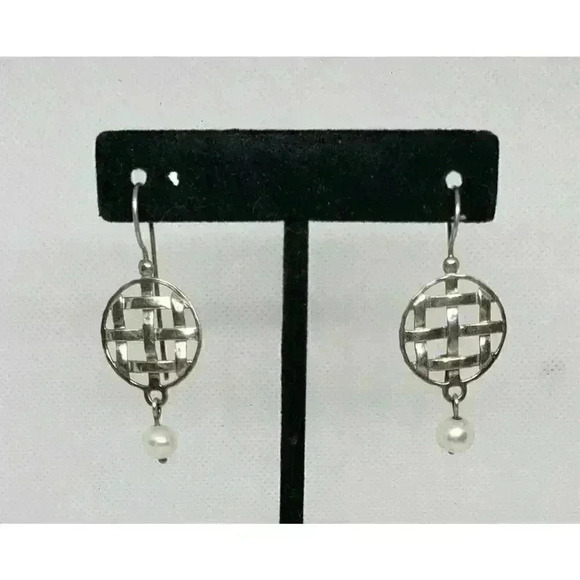 925fit Jewelry - Vintage Pearl Earrings Sterling Silver Basket Weave Genuine Drop Dream Catcher